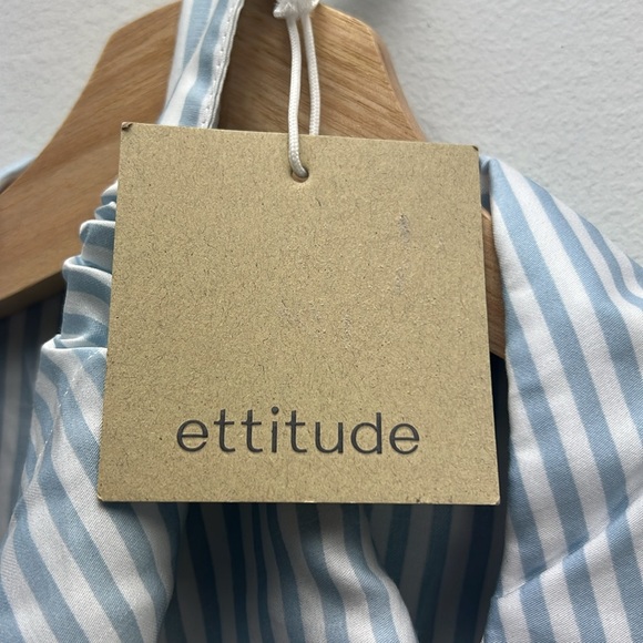 NEW Ettitude Bamboo Sateen PJ Shirt Long Sleeve Starlight Blue Striped Small - Picture 2 of 9